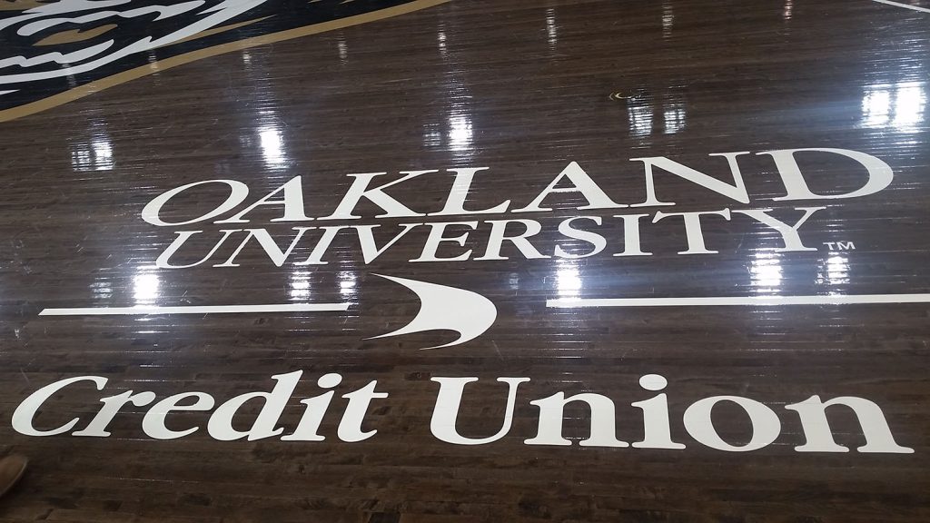 OU Credit Union logo on Oakland University Basketball Court
