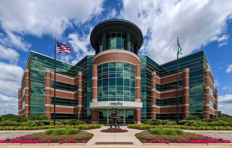 Photograph of MSUFCU Headquarters, Building 1, in East Lansing, MI.